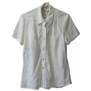 Richard Malcolm White Fitted Short Sleeve Button Down Shirt Irish Linen LG